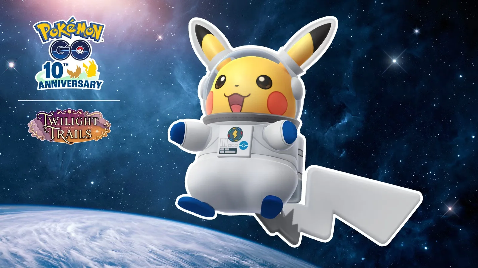 The Pokémon Pikachu floating in outer space during World Space Week