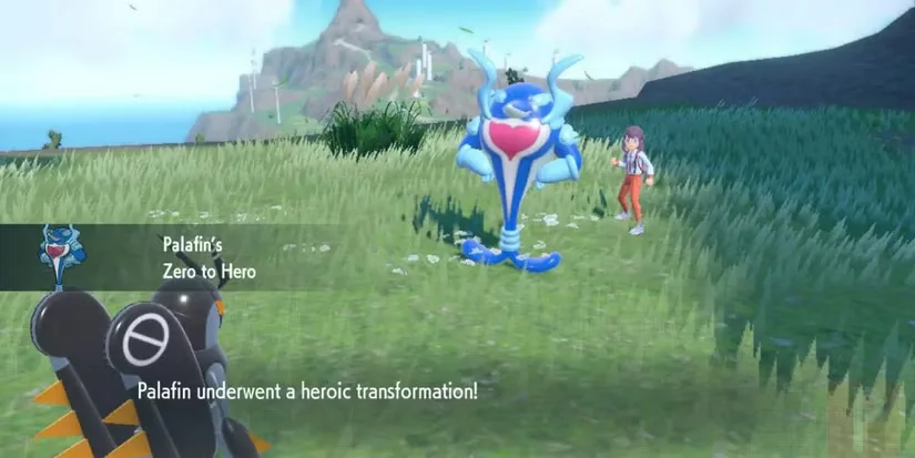 Palafin Pokémon transforming using its Pokémon abilities