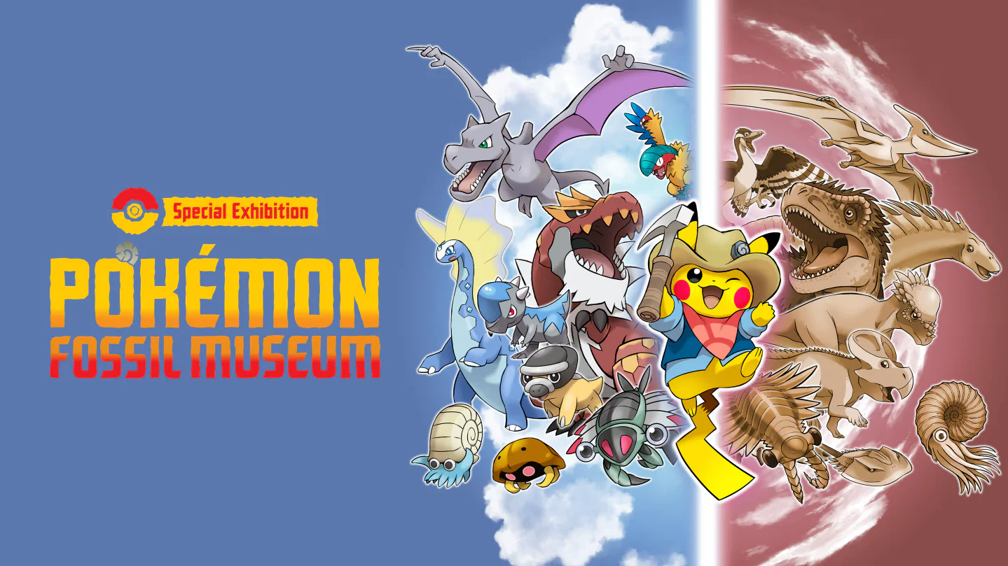 A promotional graphic about the Pokémon Fossil Museum exhibit in Denver