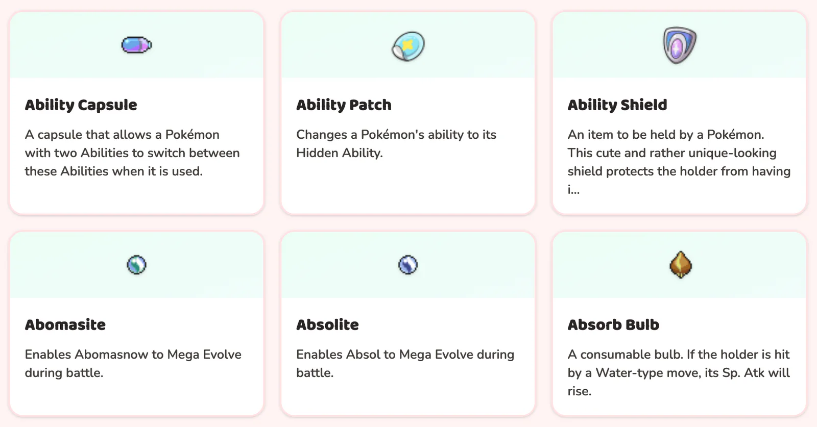 Database of all Pokémon items, balls, TMs, etc