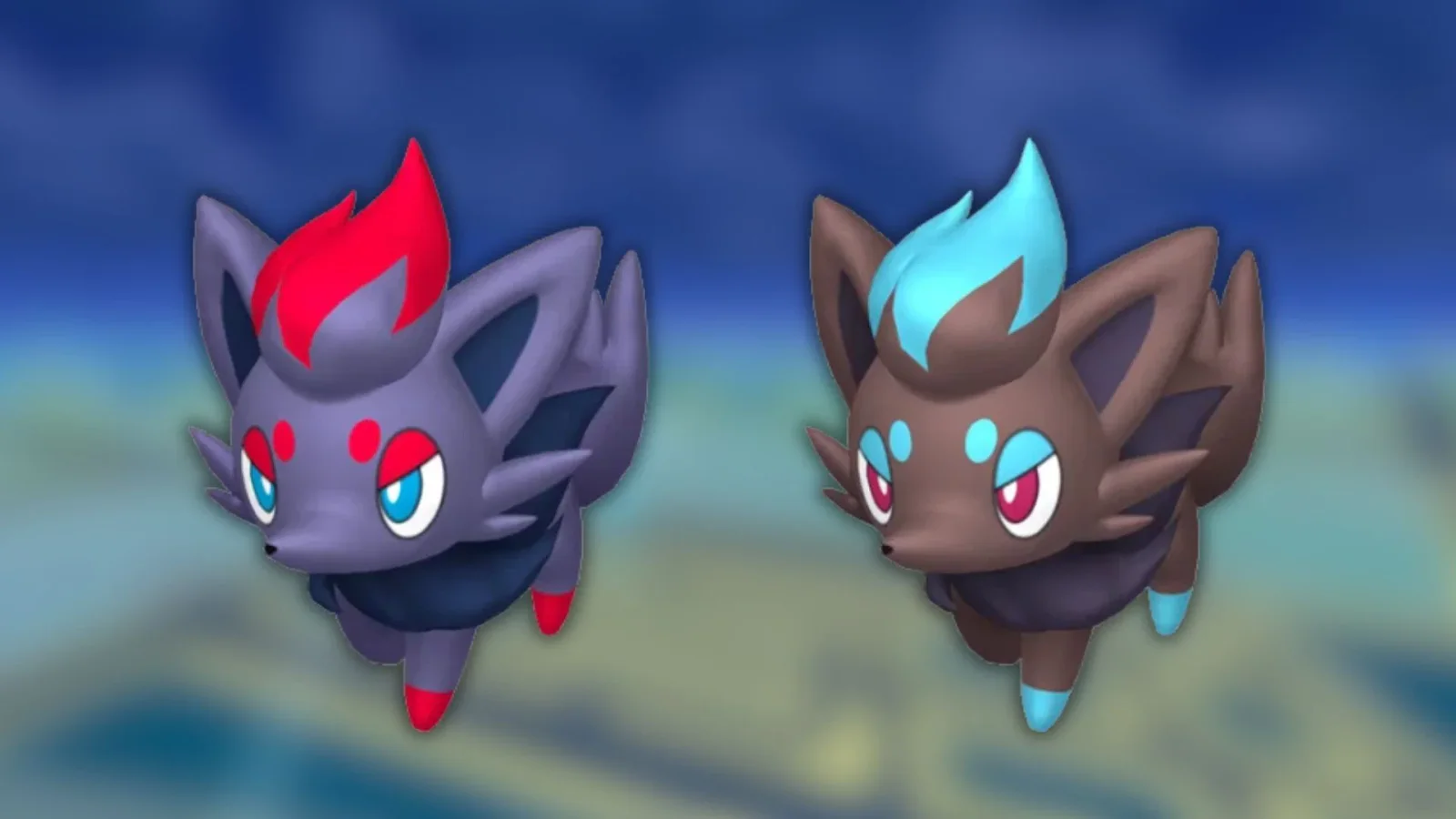 Regular and shiny Zorua Pokémon on community day